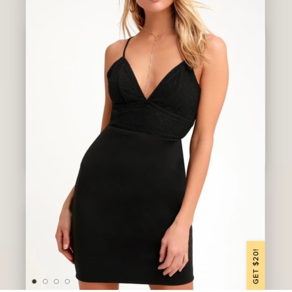 Lulus Late Night Snack Black Lace Backless Bodycon Dress. Size Medium.